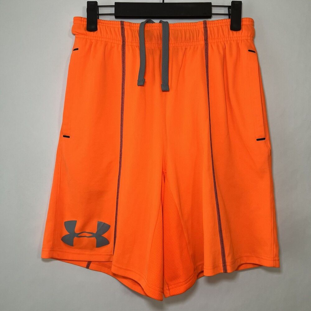 Under Armour Combine Training Athletic Shorts Mens Size Small Bright Orange EUC